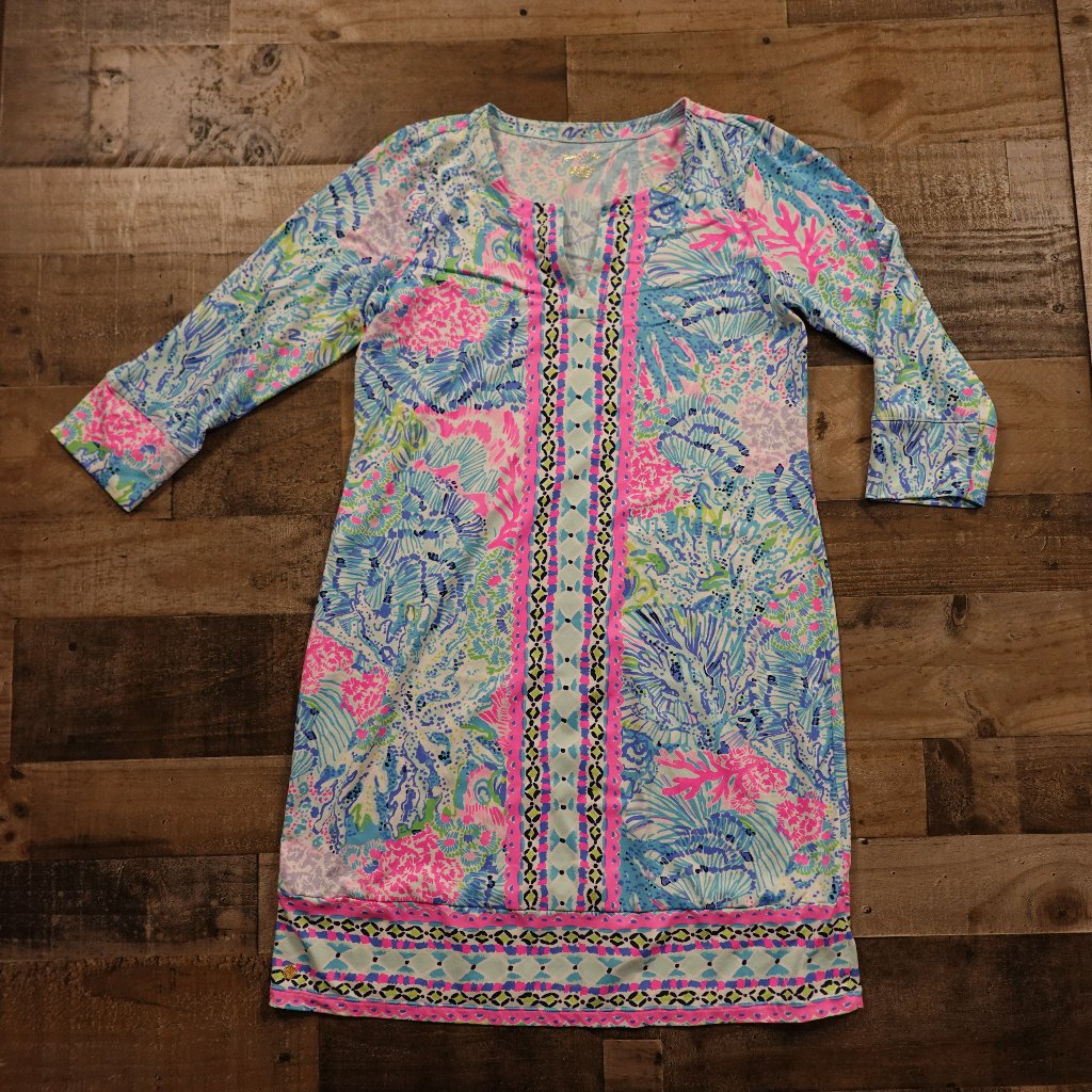 Lilly Pulitzer Upf 50+ Sophie Dress Women’s Large Multi Coral Reef Pink Blue